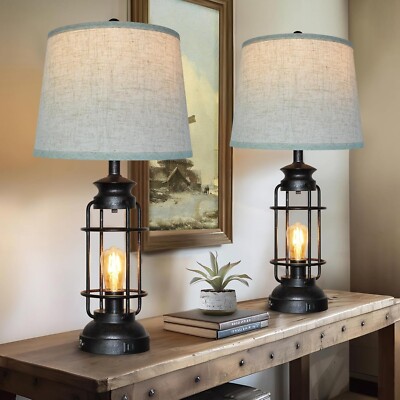 Table Lamps Set of 2 with USB Port 3-Way Dimmable Touch Rustic Industrial