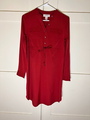 motherhood maternity red dress Motherhood Maternity Red 5 Button Down Shirt Dress with Drawstring Waist