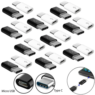 Micro USB Female To USB-C Type C Male Adapter Converter USB 3.1 Black+White Lot