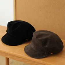 Lady Vintage Newsboy Caps Faux Suede Military Style Beret Hat Adjustable Fashion