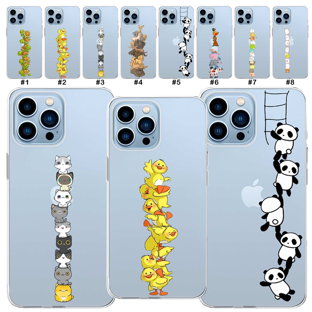 For Apple iPhone 15 14 Pro Max 13 12 11 8 Phone Case Animal Clear TPU Soft Cover