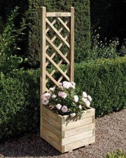 Wooden Square Garden Planter & Lattice Rowlinson Trailing Trellis Outdoor 34L