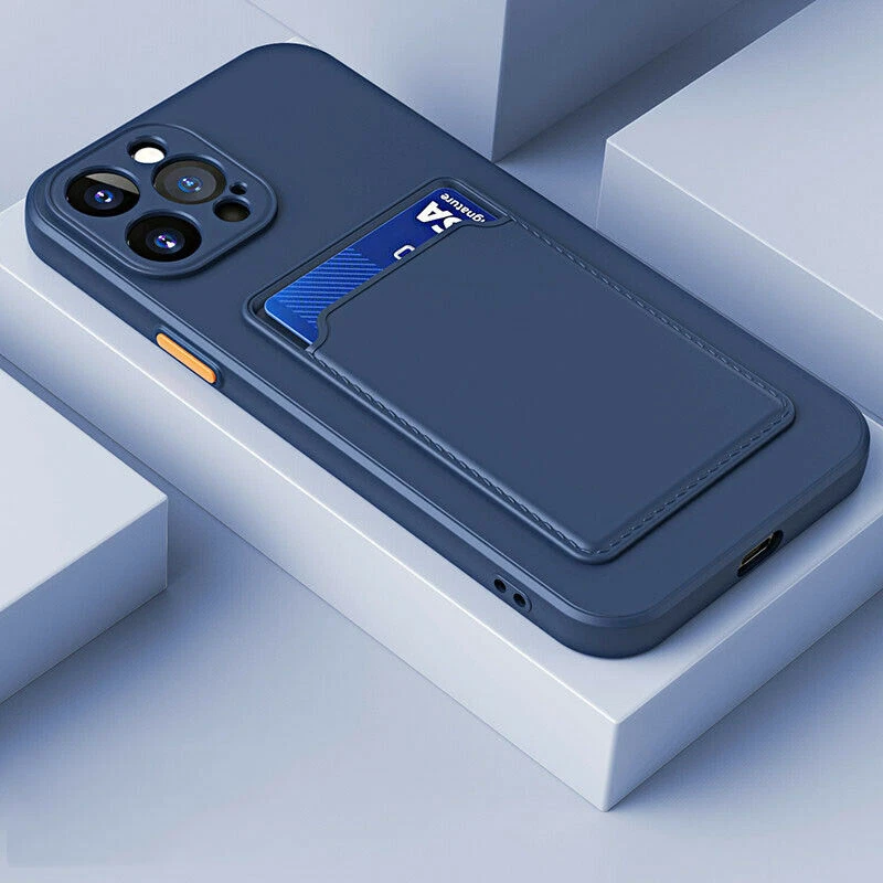 Slim Silicone Phone Case with Wallet Card Holder for iPhone 13 Pro 12 11 XR 7 8