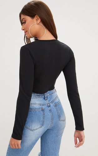 BDG Urban Outfitters Josie ribbed, v-neck black crop Top Large NWT (41) - Picture 2 of 8