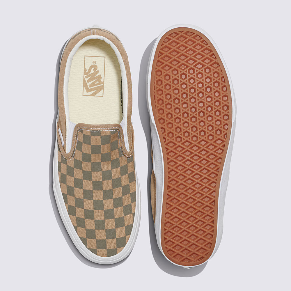 ★関税込★VANS★Classic Slip-On CANVAS BLOCK Brown★22-29cm New Vans Classic Slip-On Canvas Block Checkerboard Brown
