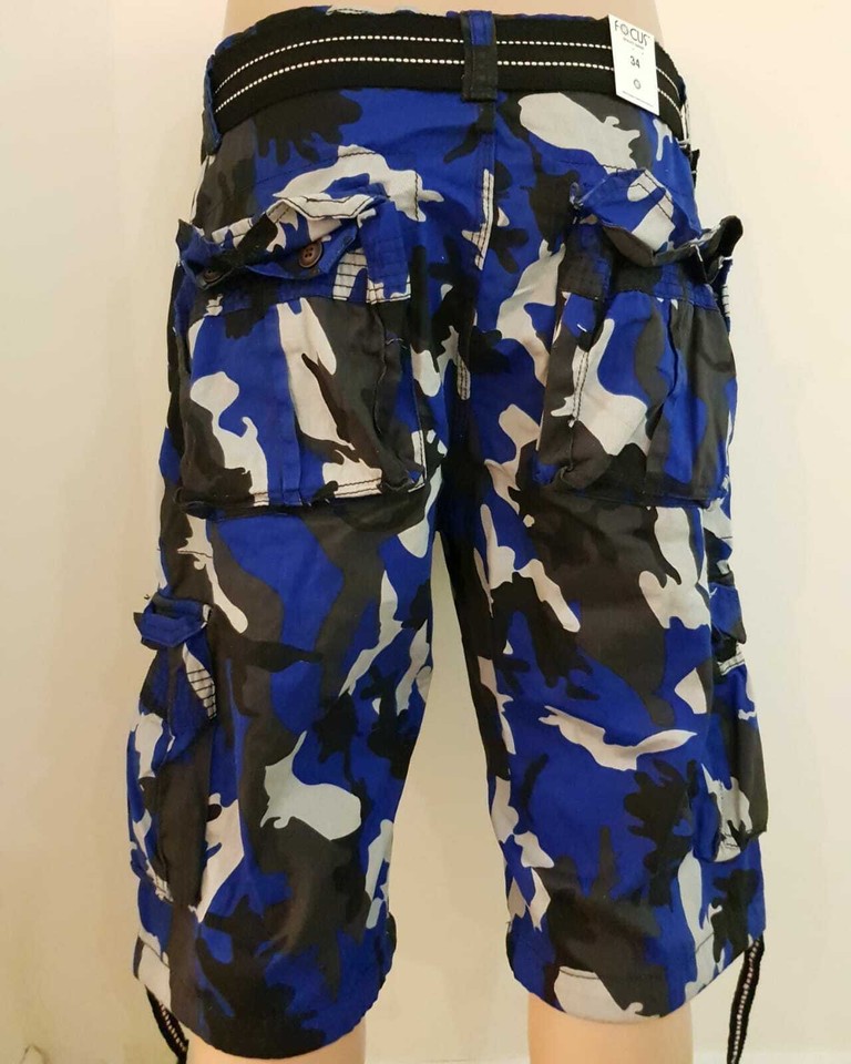 Men's Army Shorts Camouflage Belt Focus 32 34 36 38 40 42 44 Cargo Shorts Camo