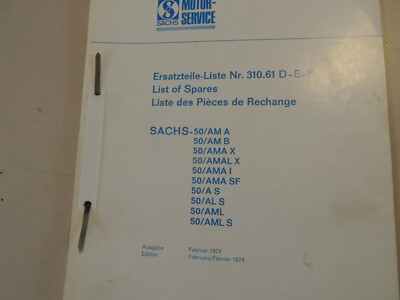 1974 Sachs 50 / 2 AM AMA AMAL A AL AML Motor Ersatzteile Liste 