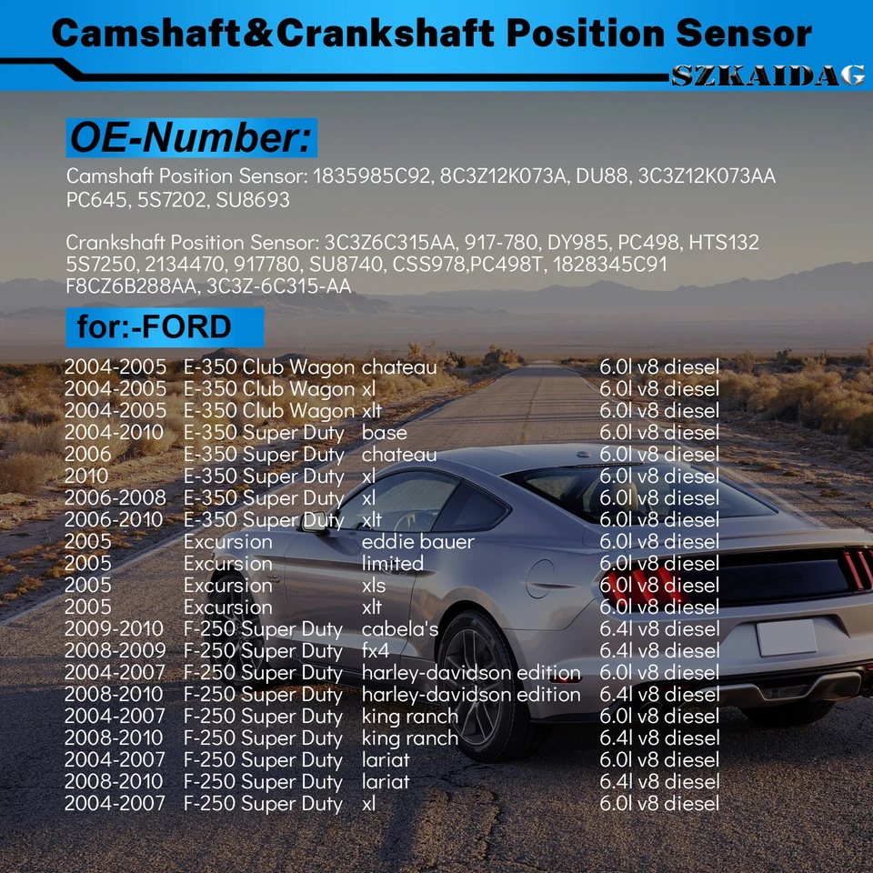 2X Sensor de posición del árbol de levas y cigüeñal para Ford Excursion F250 (F350) Super Duty Foto 2 de 4