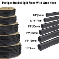 Split Braided  Cable Sleeve Wire Loom Management Harness Black Wrap Protect Lot