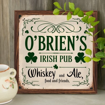 Irish Wooden Plaque O'Brien's Irish Pub Whiskey Ale St. Patrick's Day Home Decor