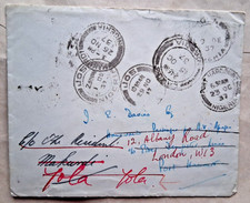 NIGERIA 1937 GOVERNOR S COVER TO SHIP M.V. APAPA WITH 14 REDIRECTION POSTMARKS