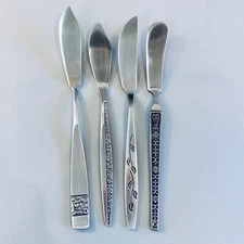 4 Mixed Lot Vintage MCM Stainless Flatware Butter Knives Mismatched Japan Oneida