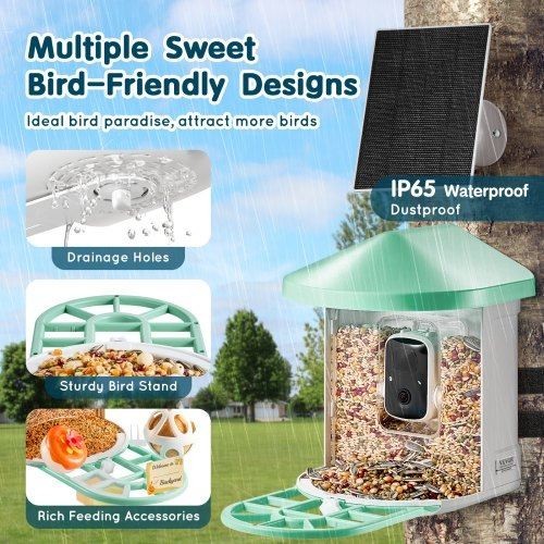 Smart Bird Feeder with Camera 2K HD AI Identify 10000 Bird Species