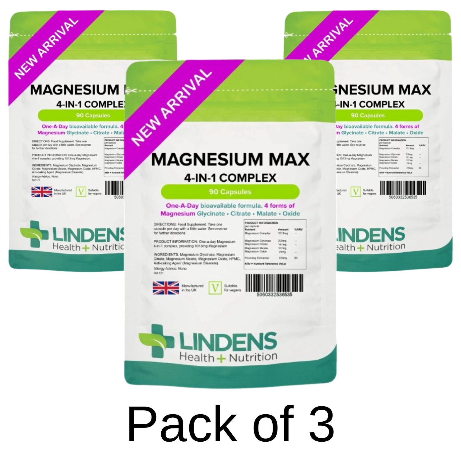 Lindens - Magnesium Max 4-In-1 Complex, 90 Caps - 1 A Day, Uk Made - Muscle Support, Bone Health & Energy Boost - Magnesium Glycinate, Citrate, Malate - Image 4