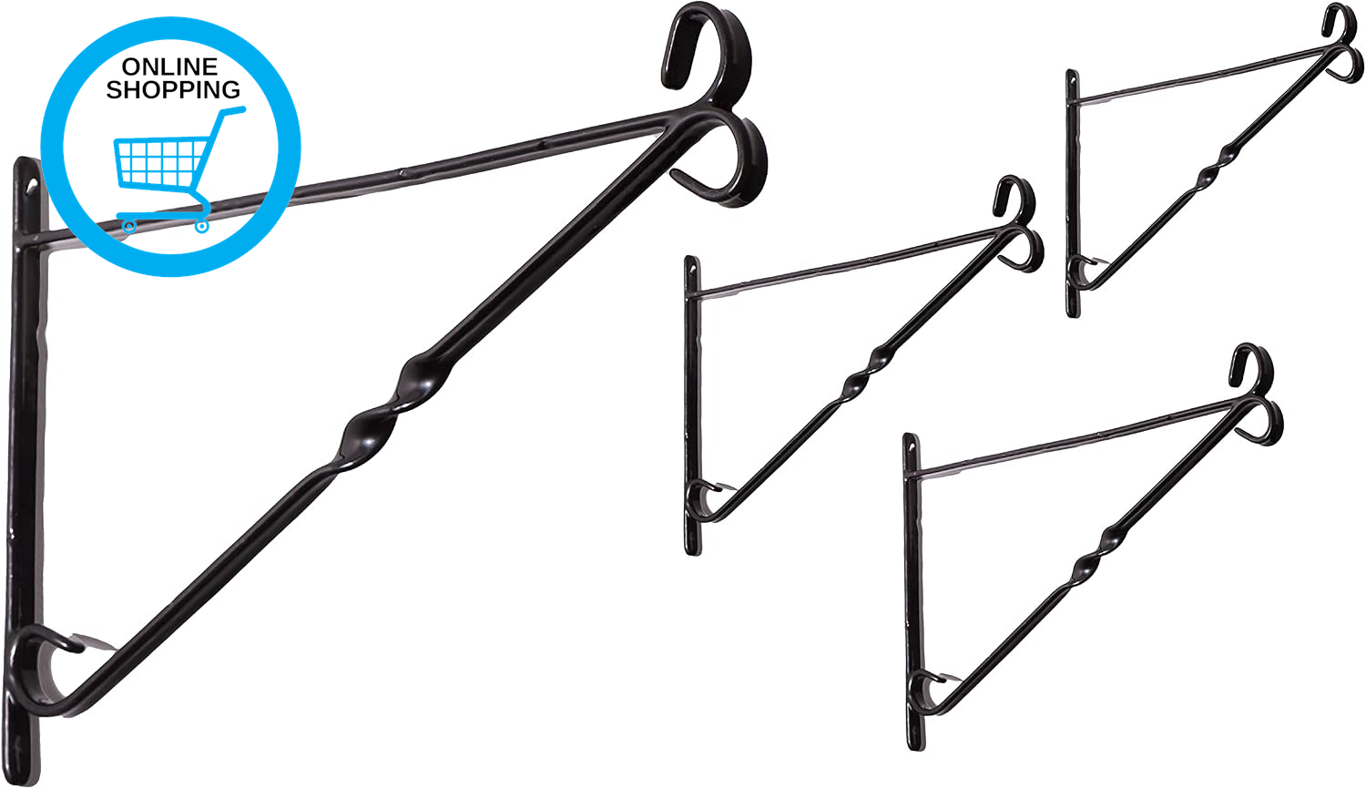 Pack of 4 Garden Hanging Basket Metal Wall Bracket - Twisted - up to 14"" Baskets