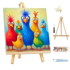 Framed Chicken with Wooden Easel Paint by Numbers Kit for Adults Home Art Decor