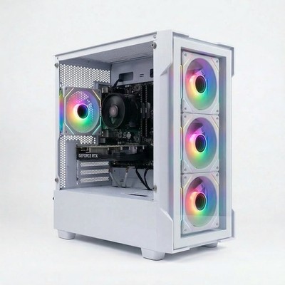 Weißer Gaming PC RTX 3050 Intel i7 32GB RAM 1TB SSD Windows 11 Desktop WiFi RGB