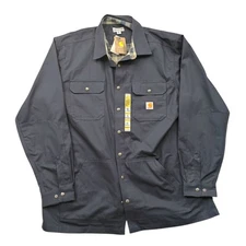 Carhartt Men's Ripstop Solid Shirt Jac Flannel Lined Navy 2XLT NWT Snap Workwear