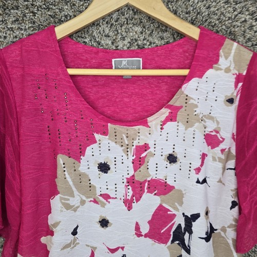 JM Collection Top Damen PL Petite Large rosa U-Ausschnitt verziert Bluse - Bild 4 von 7