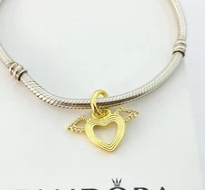 Authentic PANDORA Shine Collection Heart & Angel Wings Dangle 752362C01 Charm