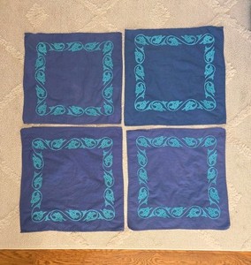 Set 4 Pier 1 Imports Blue Terquoise Coral Embroidered Cloth Linen Napkins Ocean