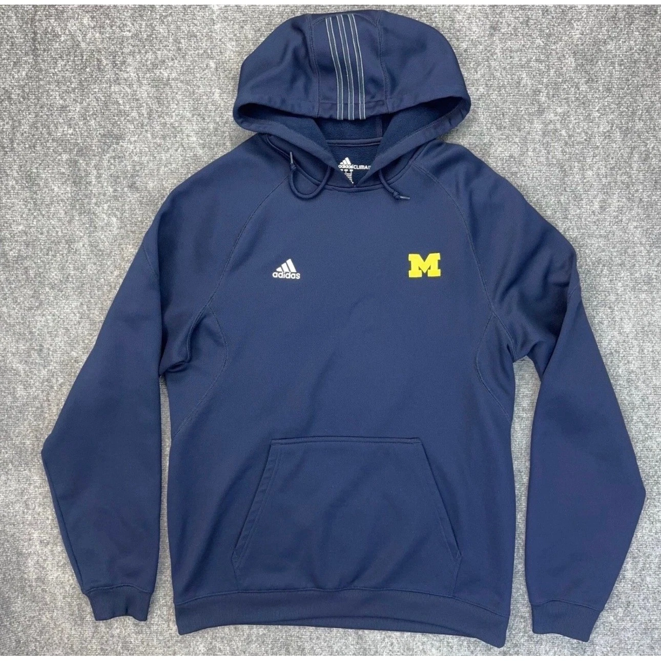 Adidas Michigan Wolverines Hoodie Pullover Men L Navy Blue Maize Logo CLIMAWARM