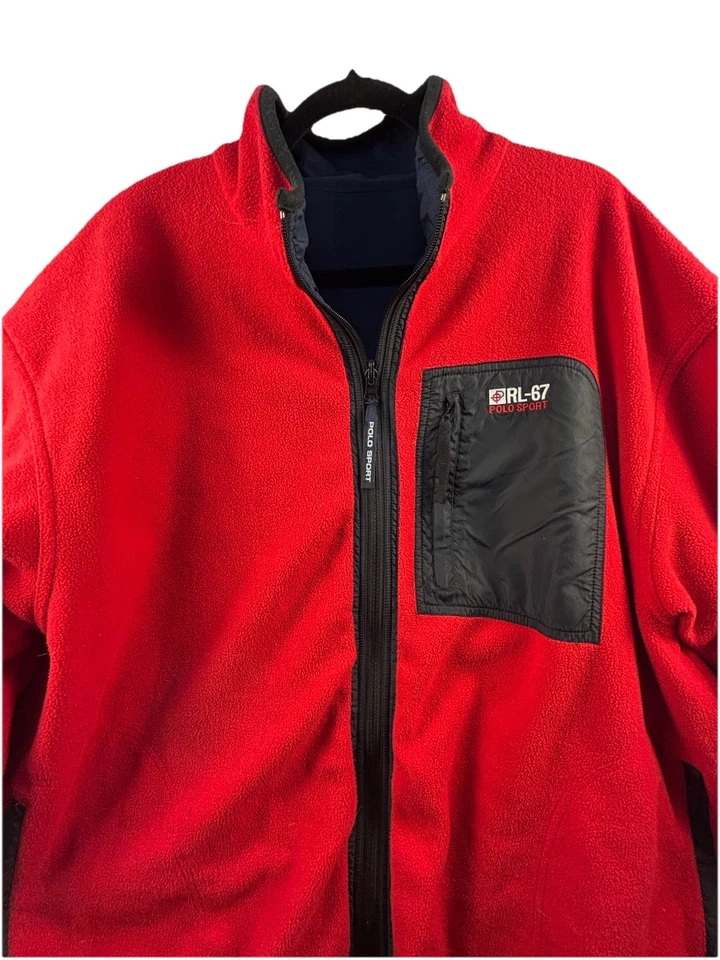 Abrigo reversible vintage Polo Sport RL-67 rojo polar o nailon azul marino para hombre talla XXL Foto 2 de 4