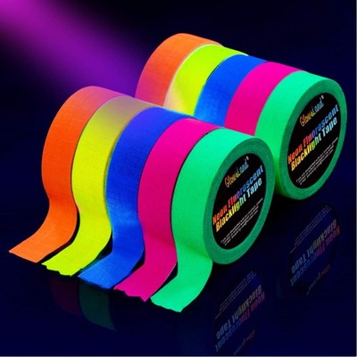 Neon Adhesive Tape [10 Rolls] Neon Gaffa Tape, UV Active Tape, Fluorescent, L...