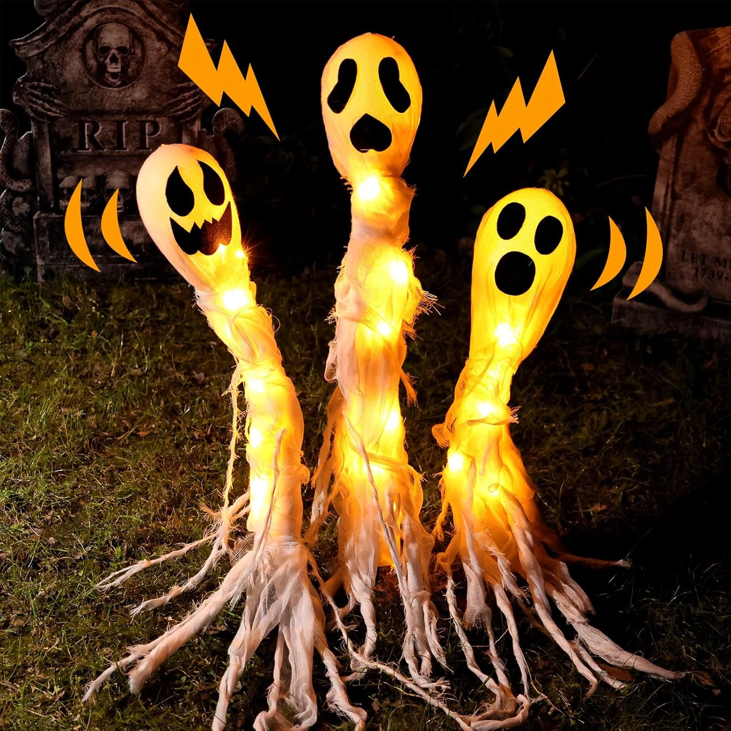 Halloween Decorations Outdoor: 3 Pack Lighted up Ghost Yard Stakes, Spooky Ghost