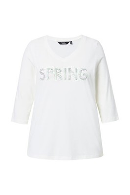 Ulla Popken Damen große Größen Shirt Spring Statement Zierfalten V Ausschnitt