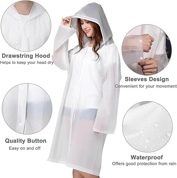 2PCS Unisex Adult Raincoat Waterproof Rain Coat Hooded Camping Rainwear - Image 3 of 4