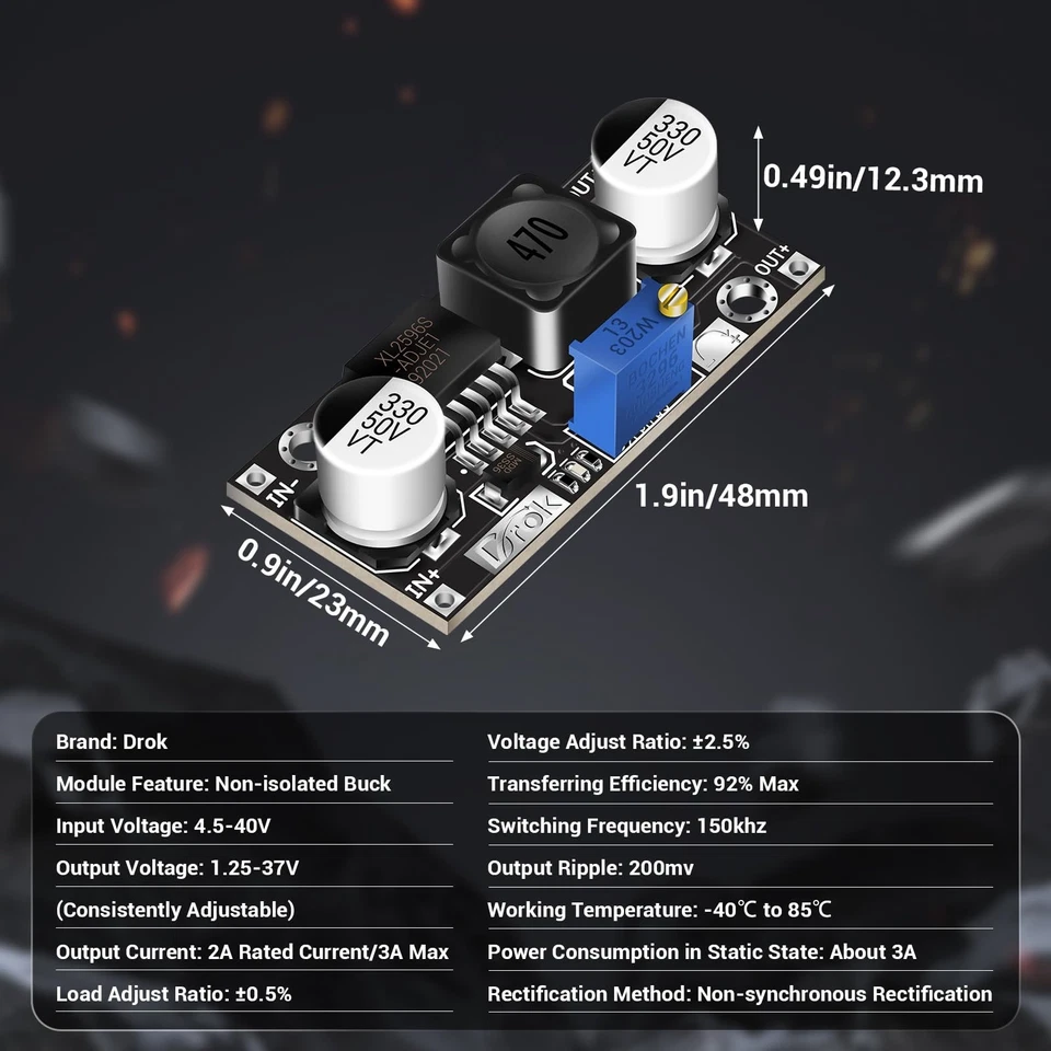 DROK 5 Pcs DC Step Down Variable Voltage Regulator 36V to 24V 12V 5V 3.3V 3V - Image 4 of 4