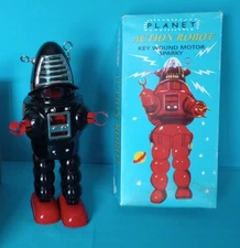 Planet Action Robot Key Wound Motor Sparky Black tested box damage