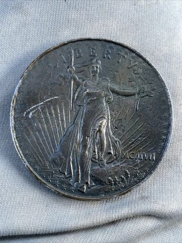 LIBERTY $20 Gold Piece Coin Belt Buckle- RARE 1907 Saint Gaudens Issue AC8 IMC