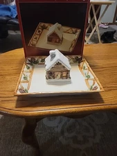 Holiday Time Log Cabin Ceramic Chip And Dip Set Christmas
