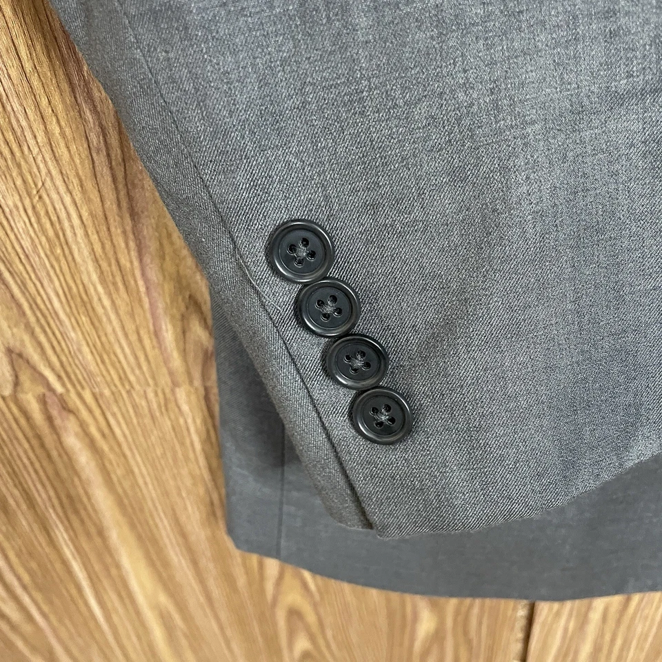 Andrew Fezza Blazer Jacket Mens 44L Gray Solid Polyester Rayon Double Vented - Image 4 of 4