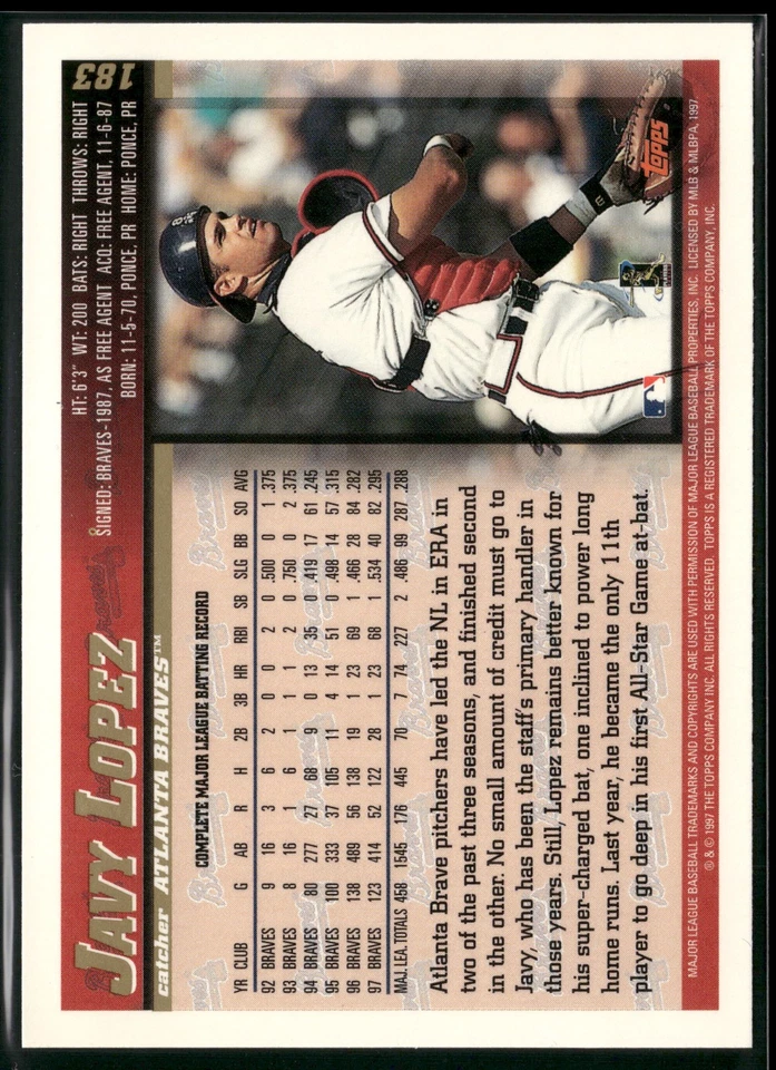 1998 Topps #183 Javy Lopez - Image 2 of 2