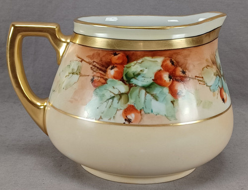 Limoges Hand Painted Crabapple Peach & Gold Lemonade / Cider Pitcher