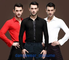 Ballroom Latin Rhythm Salsa Dance Shirt Men Tango Modern Jazz Shirts Top 4Colors