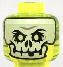 Lego New Trans-Neon Green Minifigure Head Alien Ghost w/ White Skull Face Part