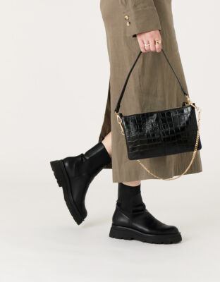 Monsoon Accessorize Small Chain Leder Schultertasche schwarz abnehmbarer Riemen