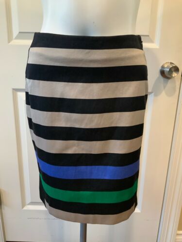 Diane Von Furstenberg Black W/ Tan, Blue & Green Striped Skirt, Size 0 (US)