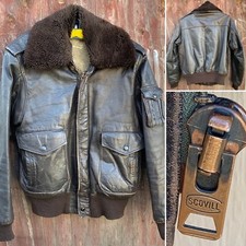 Vintage Leather Bomber Jacket Scovill Zipper Faux Fur Lined Faux Fur Collar