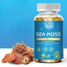 Organic Sea Moss 120 Vegan Capsules - Irish Sea Moss Bladderwrack Burdock Root