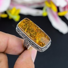 Natural Baltic Amber Gemstone Handmade Jewelry 925 Sterling Silver Ring