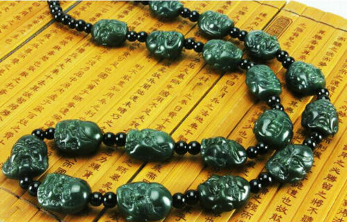 genuine chinese hetian jade 18 luohan arhats necklace mala prayer beads nephrite - Picture 1 of 10