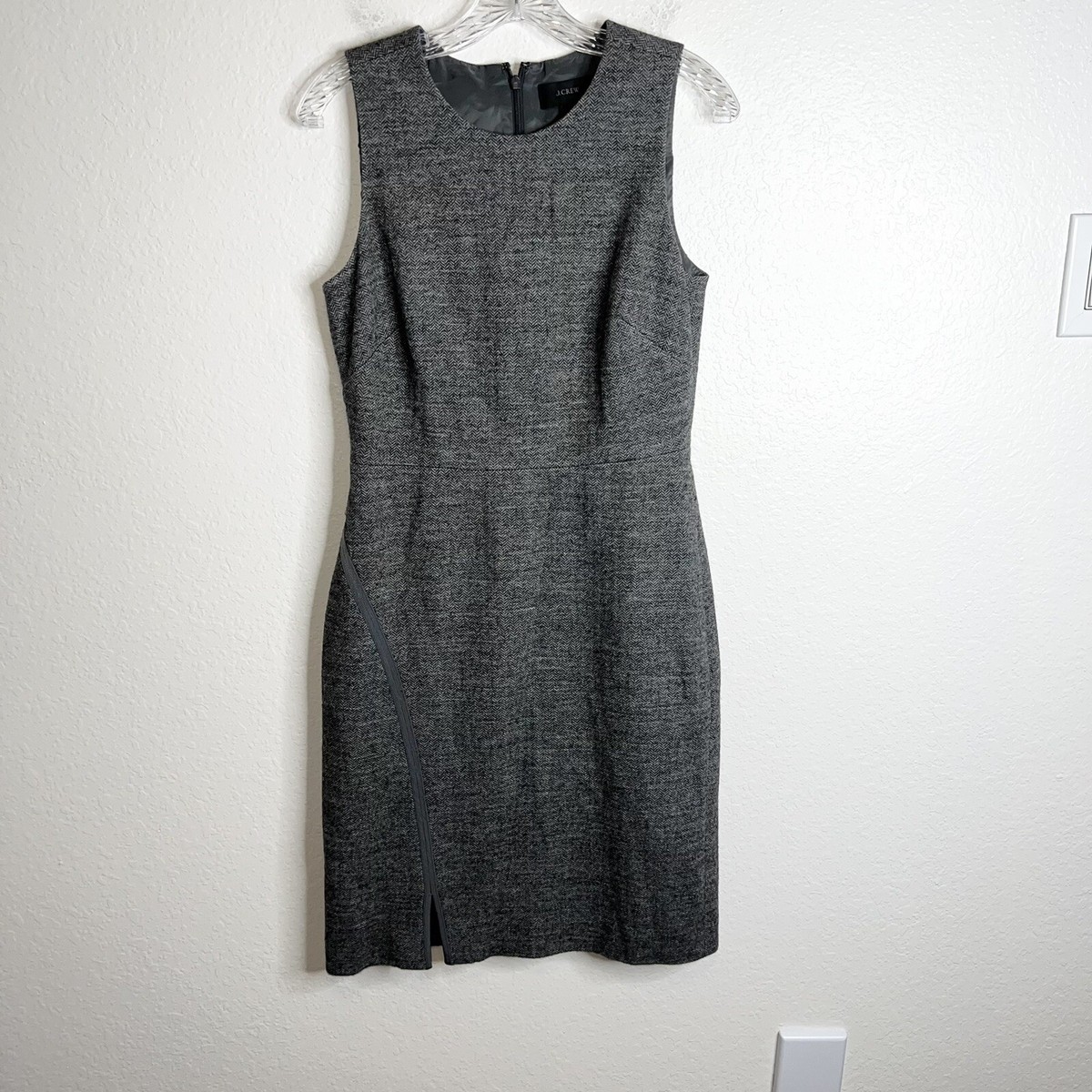 Crew Women Size Gray Wool Blend Herringbone Sleeveless Sheath Dress  B2-3