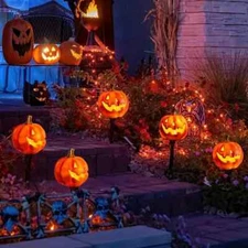Halloween Solar Pumpkin Lights Garden Decorative Outdoor Stake Lamp Jack-o-La...