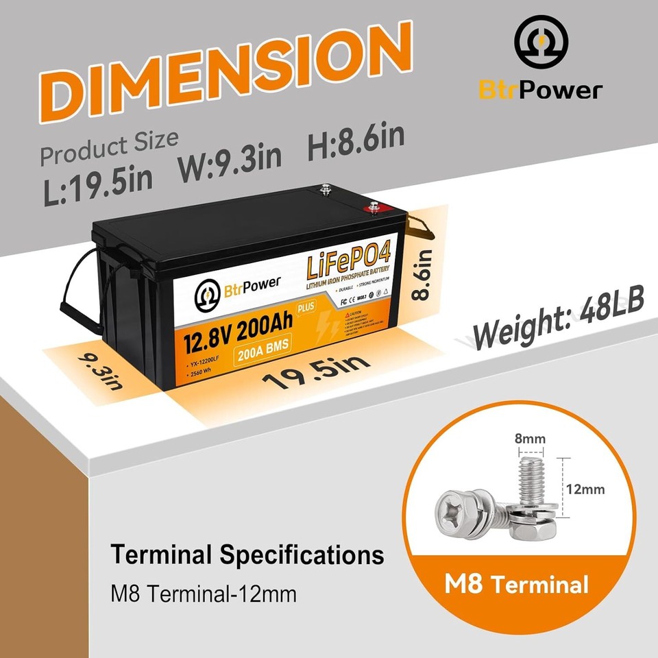 Batterie LiFePO4 Btrpower 12V - 16Ah, 30Ah Ou 50Ah - Pour Solaire, Camping-car, Marine, Secours