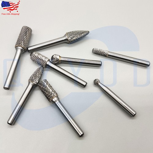8x 1/4'' Double Cut Tungsten Steel Carbide Rotary Burr Die Grinder Shank Bit Set - Picture 7 of 7